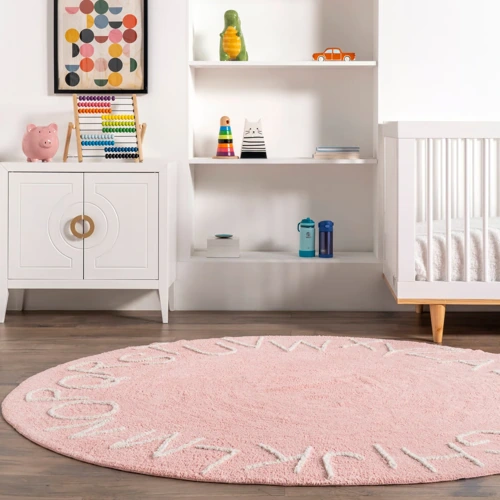 Alphabet nursery washable rug – soft and safe learning carpet for kids’ rooms.