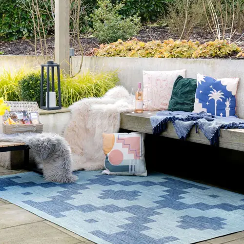 Blue Geometric Indoor Outdoor Area Rug - Shelly