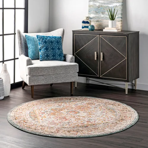 Buy Fading Herati Medallion round carpet rug – vintage Persian-style area rug with antique effect