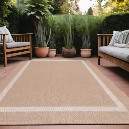 Courtyard carpet in Mediterranean-style home