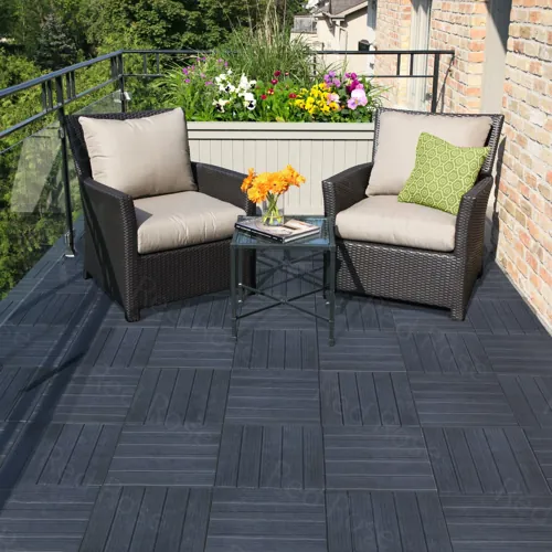 Fade-resistant outdoor carpet on wooden deck
