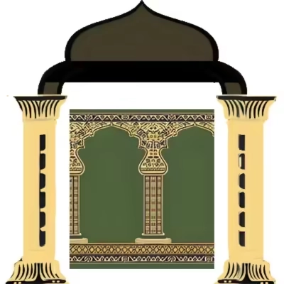 Green mosque carpet from the Kashmir (Mehrab) collection with repeating arch-shaped motifs to define individual prayer spaces in a congregational setting.