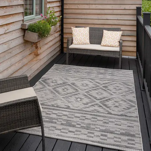 Grey Aztec Textured Flatweave Indoor Outdoor Area Rug - Pavillion