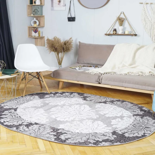 Handcrafted round rug featuring neutral tones, perfect for urban Dubai spaces.