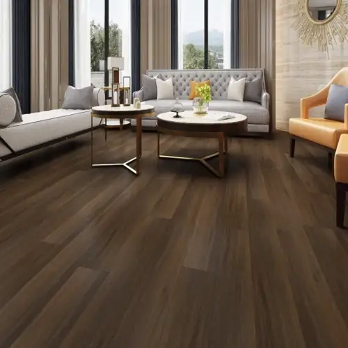 Luxury vinyl flooring installed in a Dubai villa, showcasing realistic wood texture and durability