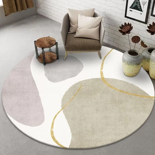 Plush round rug in warm hues, ideal for family spaces in Dubai.