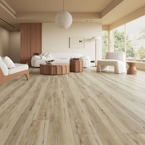 Seamless vinyl flooring in an open-plan Dubai space for a clean look-Spalted Wood