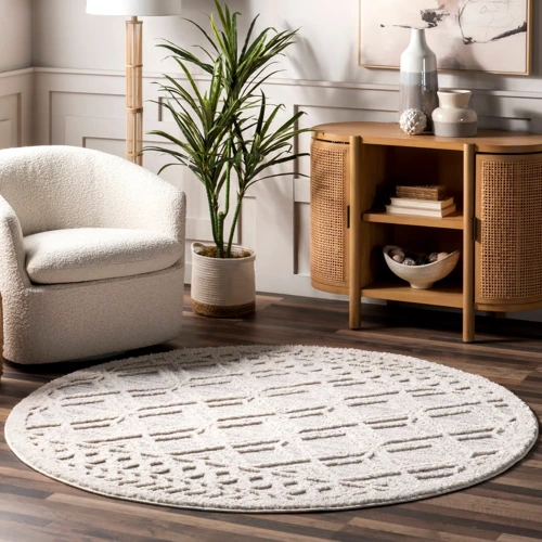 Shaggy lattice rug with soft texture and decorative tassel edges