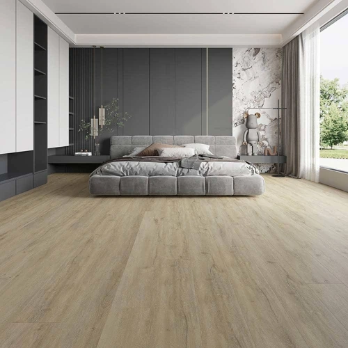 Textured vinyl plank flooring in a luxury Dubai villa bedroom-Lucania