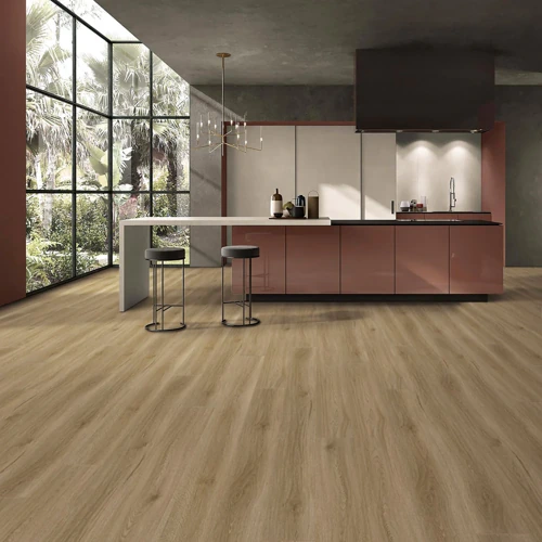 Water-resistant vinyl flooring in a Dubai office pantry for convenience and cleanliness-Grain
