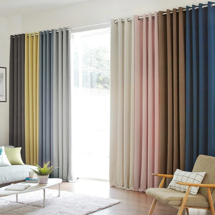 Colorful blackout curtains in various shades for home.