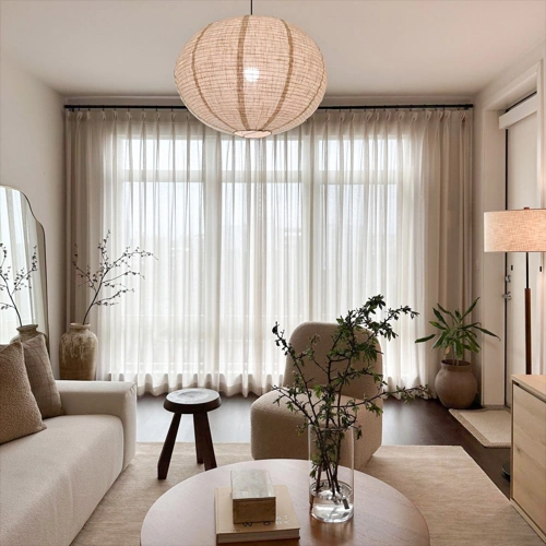 Cozy living room with sheer cotton curtains