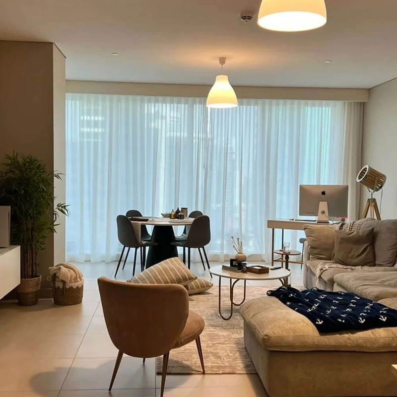 Elegant floor-length cotton curtains for Dubai penthouses