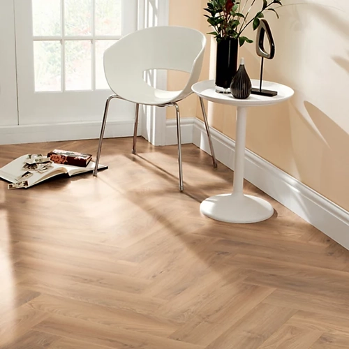 GoodHome Chesterfield Light oak effect Synchronic Herringbone Laminate Flooring