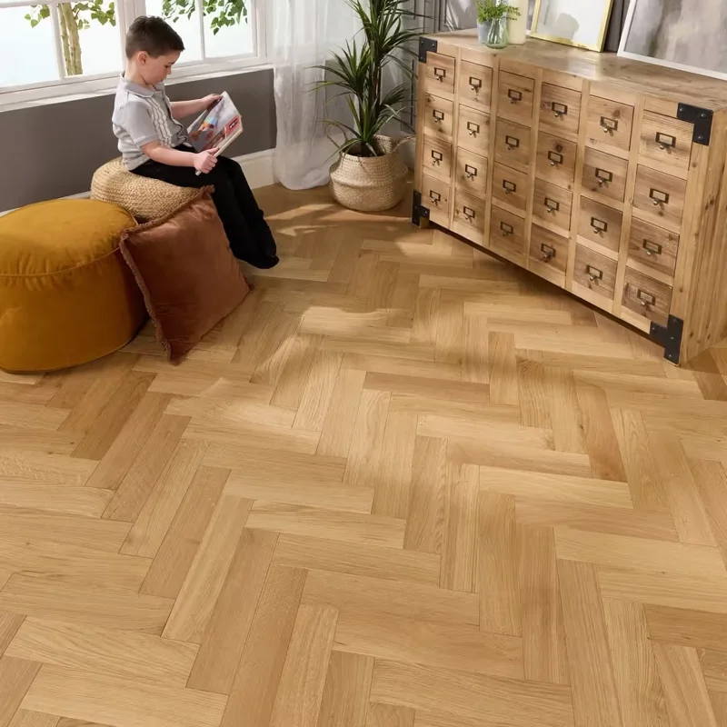 Herringbone Parquet Engineered Wood Flooring 18mm Natural Oak Brushed Matt Lacquered