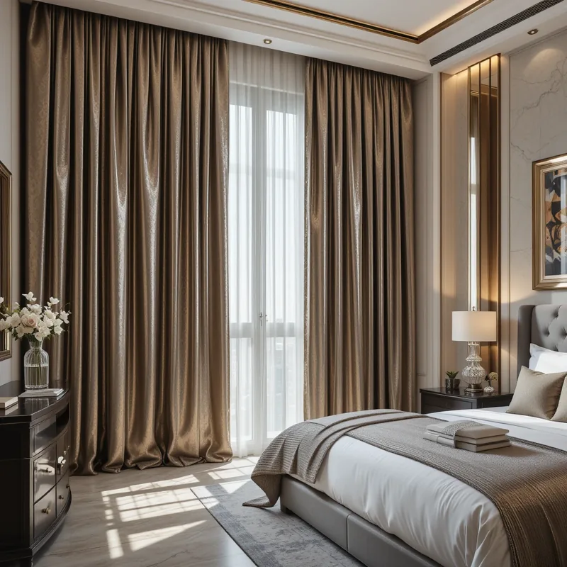 Lustrous silk curtains with tiebacks – premium décor upgrade for Dubai interiors