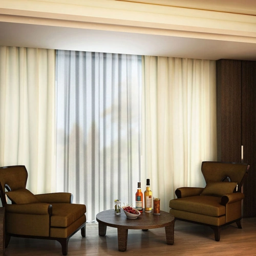 Motorized beige curtains for elegant Dubai living.