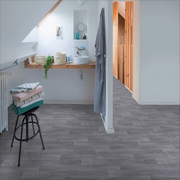 PVC flooring in classic wood, grey