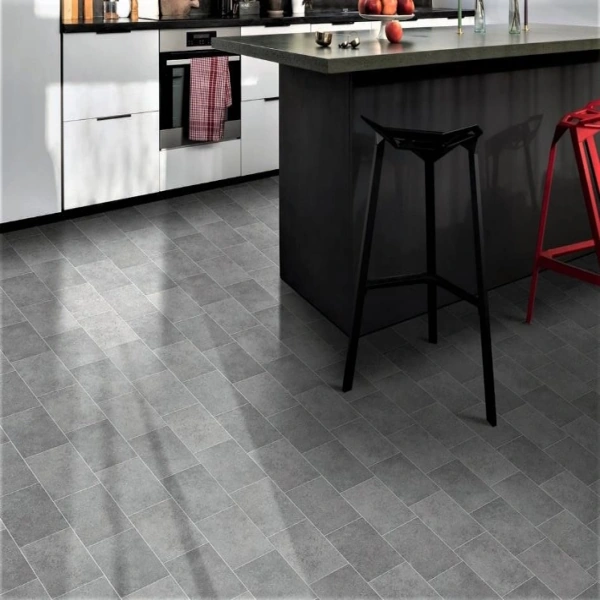 PVC flooring in gray tile style