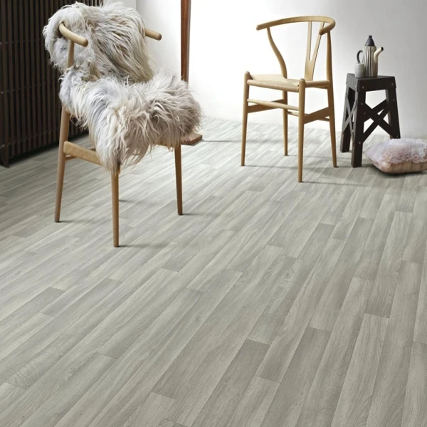 PVC flooring in grey wood tone design