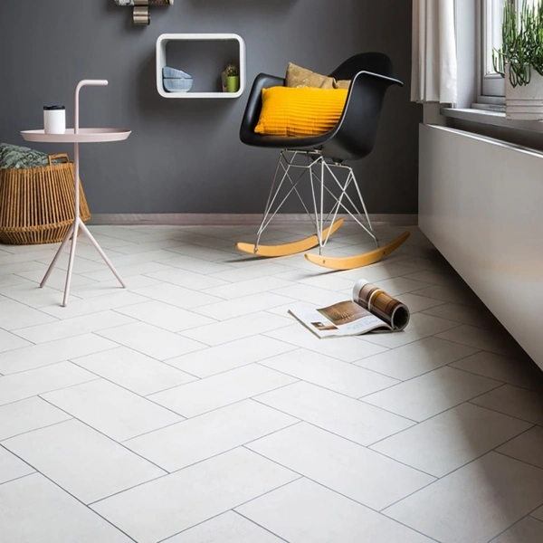 PVC flooring with nested tiles, white
