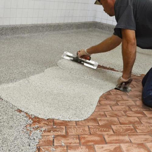 Polished terrazzo coating in a Dubai luxury villa lobby offering a timeless, elegant look