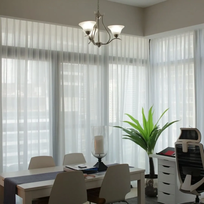Remote-controlled motorized blackout curtains for luxury livingroom