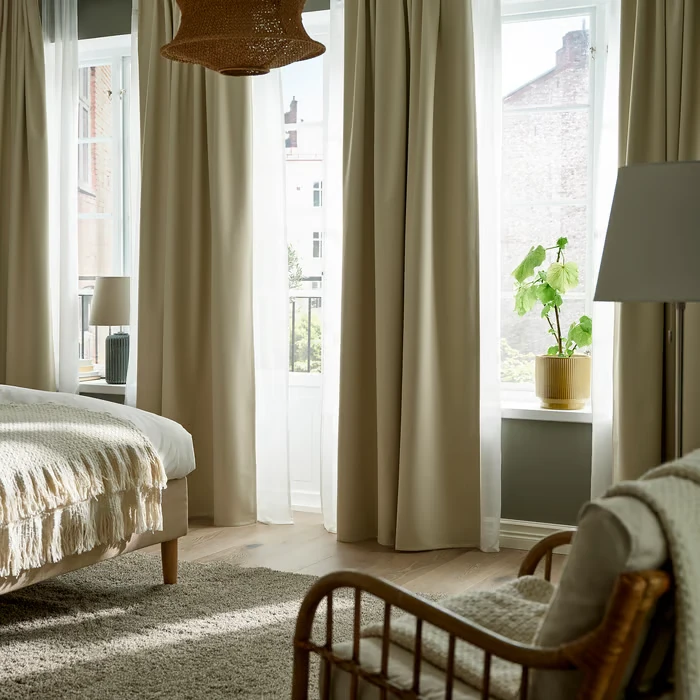 Warm bedroom curtains for peaceful sleep.