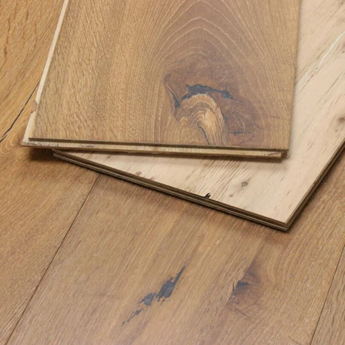 Warm, golden-brown Shire Oak flooring with prominent grain.