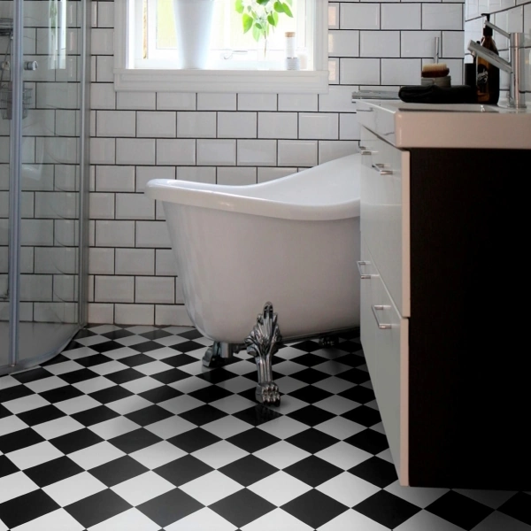 PVC flooring in diagonal chessboard