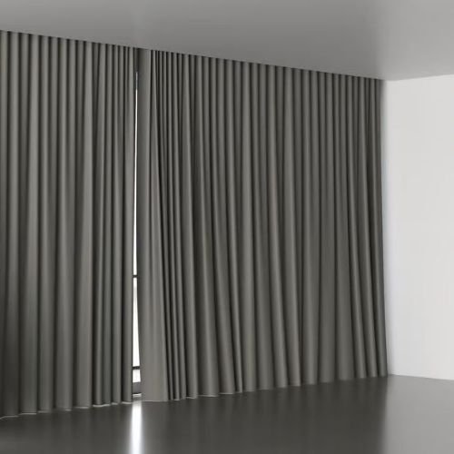 Dark grey blackout curtains in minimalist room