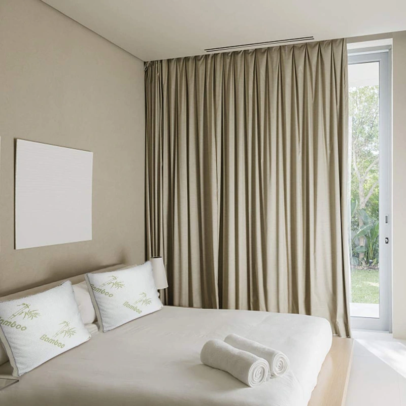 Decorative bedroom curtain rods with stylish fabric drapes in Dubai