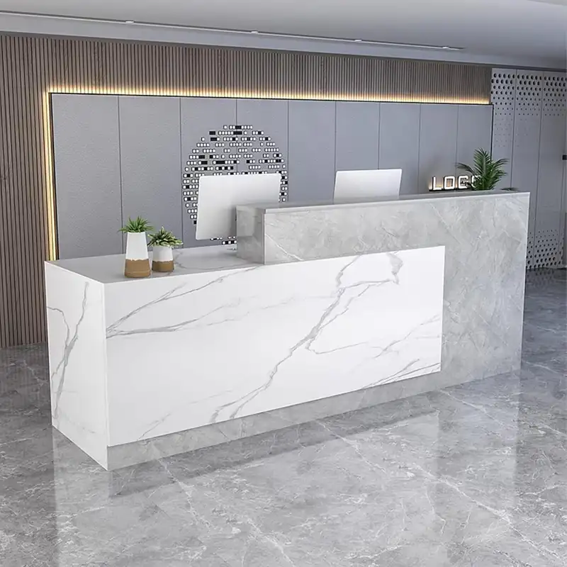Elegant reception desk and seating arrangement