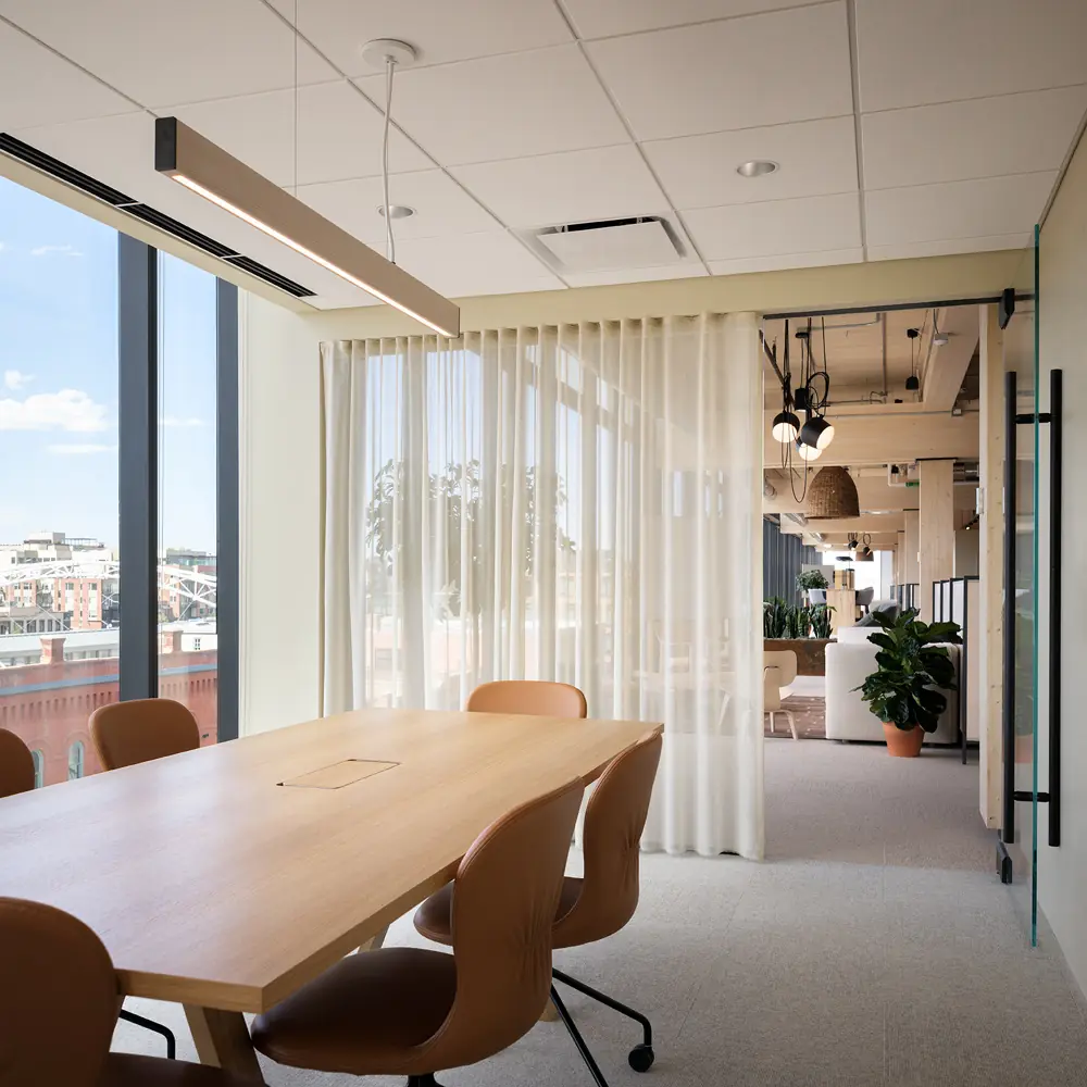 Light-filtering sheer curtains for office partitions – maintain privacy with natural daylight