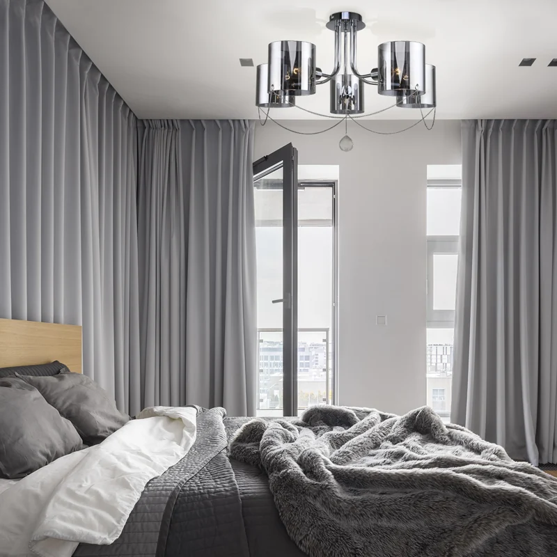 Motorized bedroom curtains with smart control system in Dubai villa