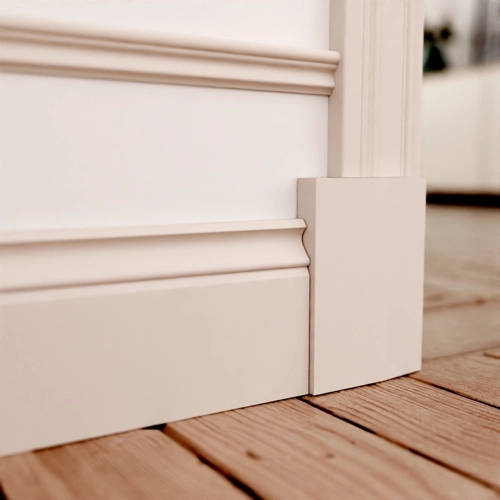 Nordic Trim skirting, a minimalist, flat profile with a subtle bevel that creates a light and airy Scandinavian look.