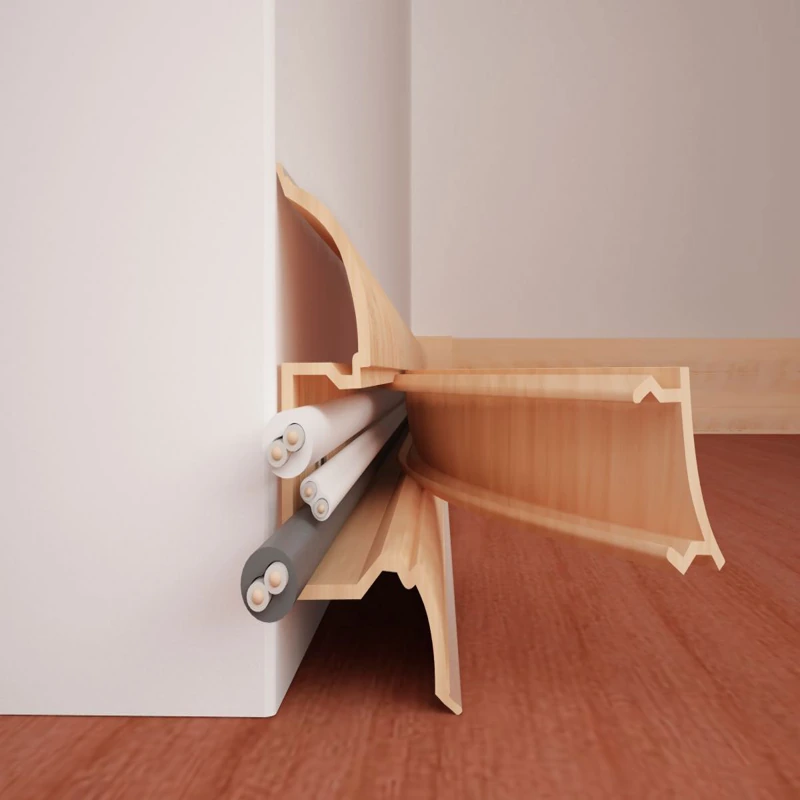 PVC skirting in oak finish for a natural look.