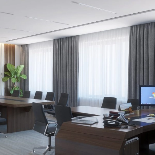 Premium office blackout curtains in Dubai – stylish and functional window treatment for complete light control and privacy in modern workspaces.